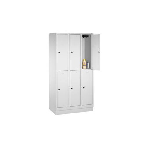 Doppelstöckiger Garderobenschrank,RAL7035,HxBxT 1800x900x500mm,3x2 Abt.