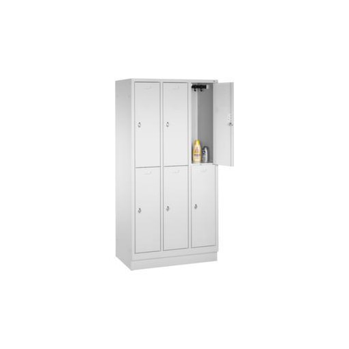 Doppelstöckiger Garderobenschrank,RAL7035,HxBxT 1800x1200x500mm,3x2 Abt.