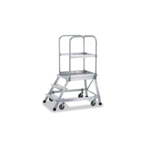 Podesttreppe, fahrbar, Podest H 0, 72m, 3 Stufe(n), 60° Neigung, Alu