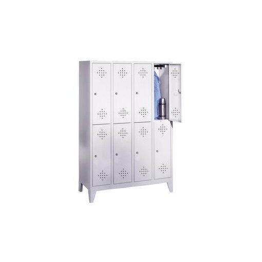 Doppelstöckiger Garderobenschrank,RAL7035,HxBxT 1850x1590x500mm,4x2 Abt.