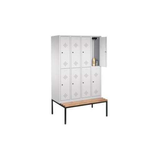 Doppelstöckiger Sitzbankschrank,RAL7035,HxBxT 2090x1590x815mm,4x2 Abt.