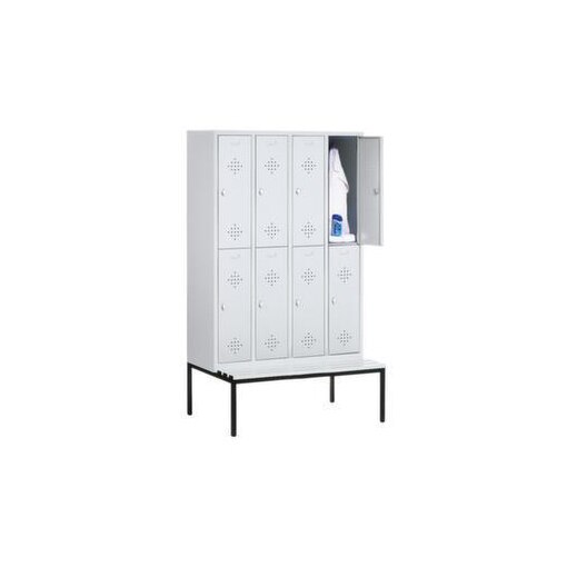 Doppelstöckiger Sitzbankschrank,RAL7035,HxBxT 2090x1590x815mm,4x2 Abt.