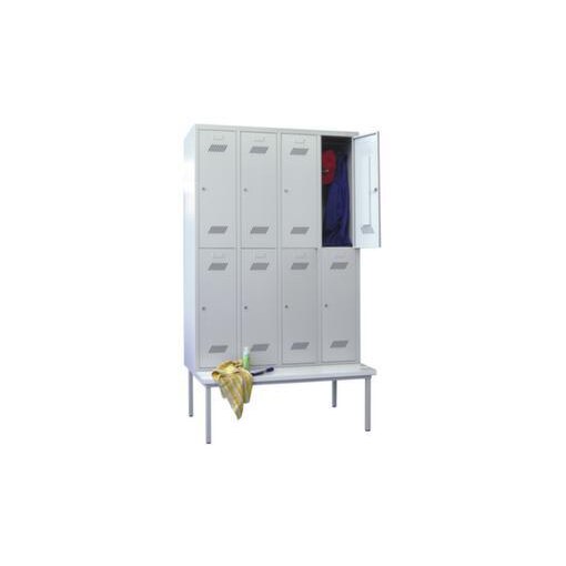 Doppelstöckiger Sitzbankschrank,RAL7035,HxBxT 2150x1200x800mm,4x2 Abt.