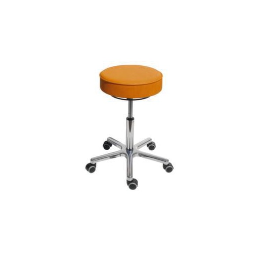 Hocker, Sitz H 540-720mm, Sitz Kunstleder gelb, Gestell Alu, Rollen