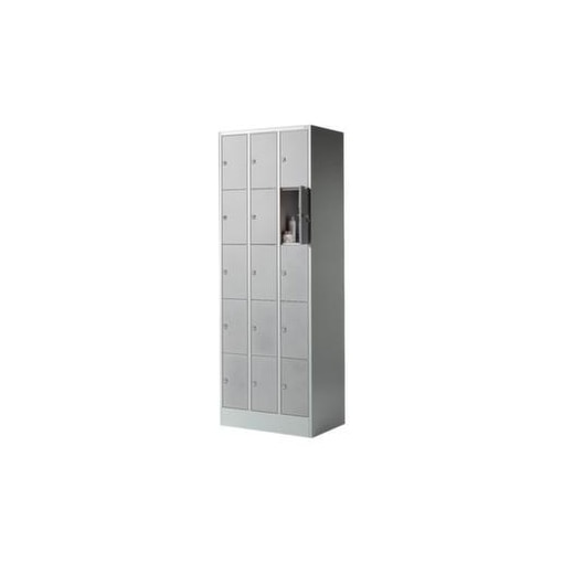 Schließfachschrank,RAL7035,HxBxT 1950x680x480mm,3x5 Fächer,Fach B 190mm