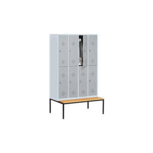 Doppelstöckiger Sitzbankschrank,RAL7035,HxBxT 2090x1590x815mm,4x2 Abt.