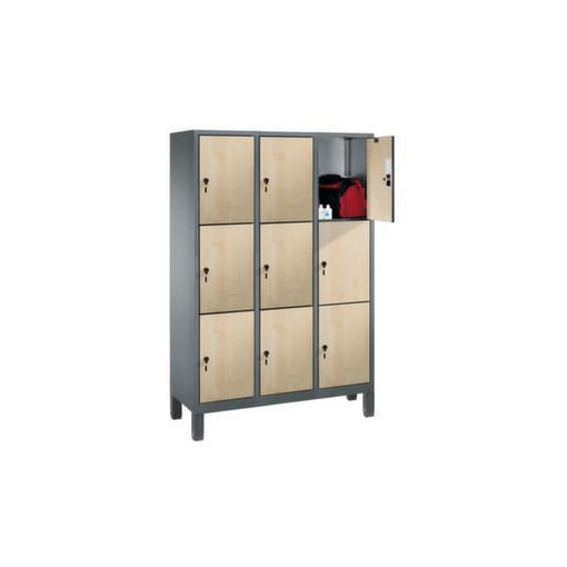 Schließfachschrank,HxBxT 1850x900x500mm,Korpus RAL7021,Front Donau-Ahorn