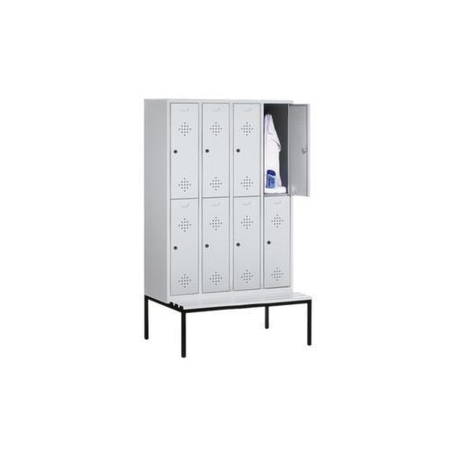 Doppelstöckiger Sitzbankschrank,RAL7035,HxBxT 2090x1590x815mm,4x2 Abt.