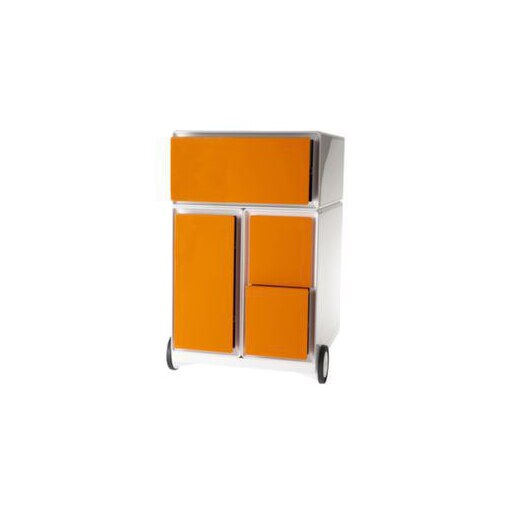 Rollcontainer,HxBxT 642x390x436mm,1 HR-Auszüge,Korpus weiß,Front orange