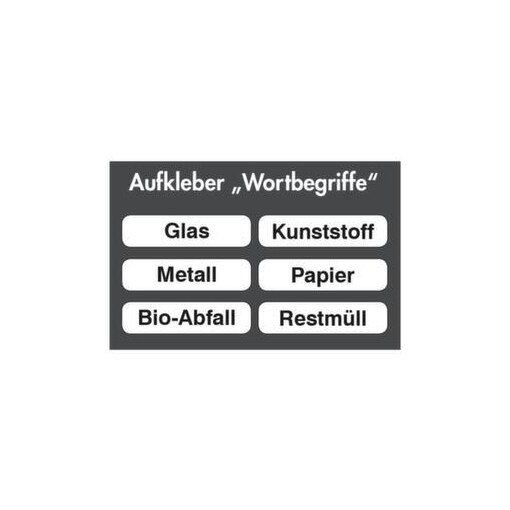 Aufkleberset,f. Wertstoffsammler,6xText,Glas,Kunststoff,Metall,Papier