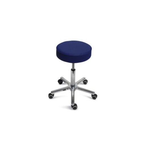 Hocker, Sitz H 460-590mm, Sitz Kunstleder blau, Gestell Alu, Rollen