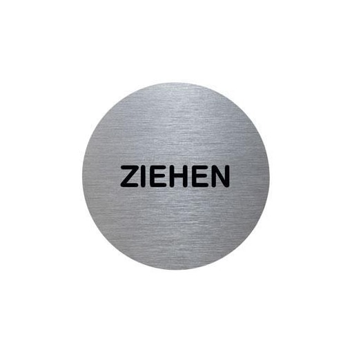 Türschild, Ziehen, Alu, silber/schwarz, selbstklebend, Ø 70mm