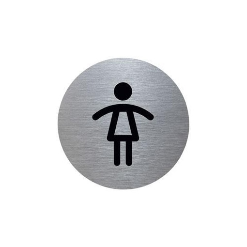 Türschild, WC Damen, Alu, silber/schwarz, selbstklebend, Ø 70mm