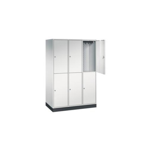 Doppelstöckiger Garderobenschrank,RAL7035,HxBxT 1950x1220x600mm,3x2 Abt.