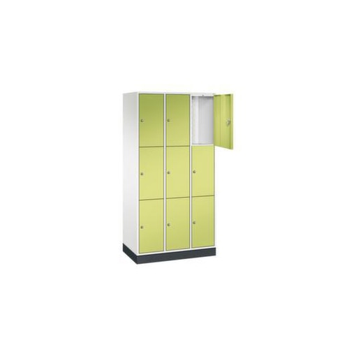 Schließfachschrank,HxBxT 1950x920x500mm,3x3 Fächer,Zyl.-Schl.,Sockel