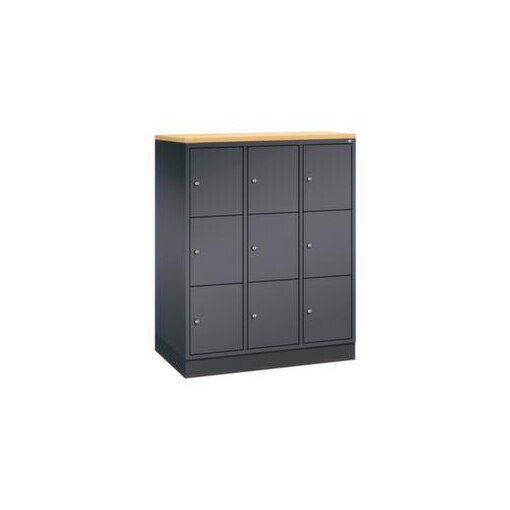 Schließfachschrank,HxBxT 1250x920x500mm,3x3 Fächer,Zyl.-Schl.,Sockel