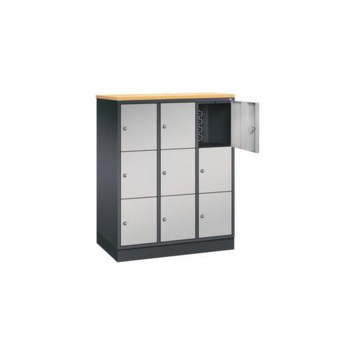 Schließfachschrank,HxBxT 1250x920x500mm,3x3 Fächer,Zyl.-Schl.,Sockel