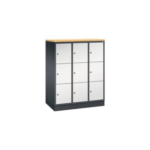 Schließfachschrank,HxBxT 1250x920x500mm,3x3 Fächer,Zyl.-Schl.,Sockel