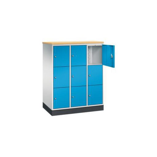 Schließfachschrank,HxBxT 1250x920x500mm,3x3 Fächer,Zyl.-Schl.,Sockel