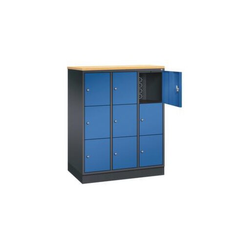 Schließfachschrank,HxBxT 1250x920x500mm,3x3 Fächer,Zyl.-Schl.,Sockel