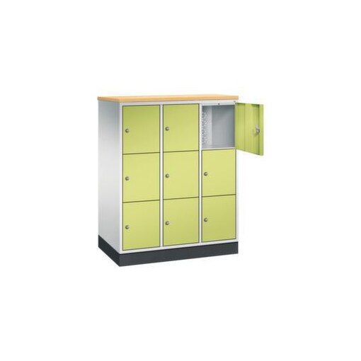 Schließfachschrank,HxBxT 1250x920x500mm,3x3 Fächer,Zyl.-Schl.,Sockel