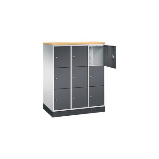 Schließfachschrank,HxBxT 1250x920x500mm,3x3 Fächer,Zyl.-Schl.,Sockel