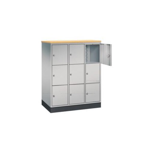 Schließfachschrank,HxBxT 1250x920x500mm,3x3 Fächer,Zyl.-Schl.,Sockel