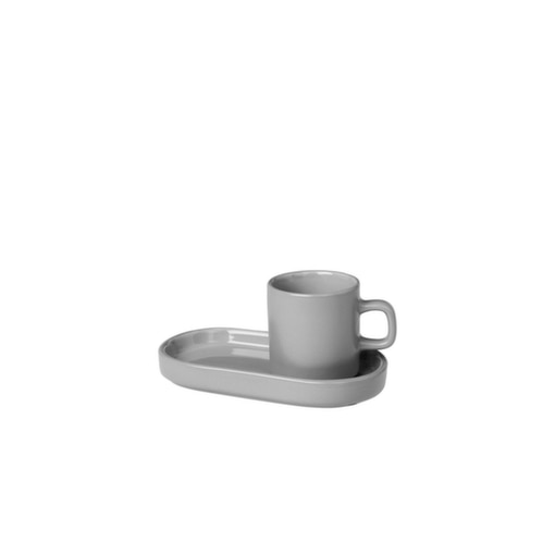 Espressotassen-Set, 2 Tassen, 2 Ablagen, Keramik, grau, 50ml je Tasse