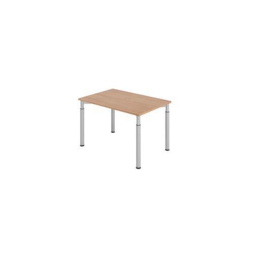 Schreibtisch, HxBxT 680-820x1200x800mm, Platte Nussbaum, 4-Fuß silber