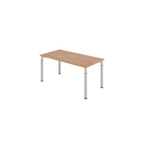 Schreibtisch, HxBxT 680-820x1600x800mm, Platte Nussbaum, 4-Fuß silber