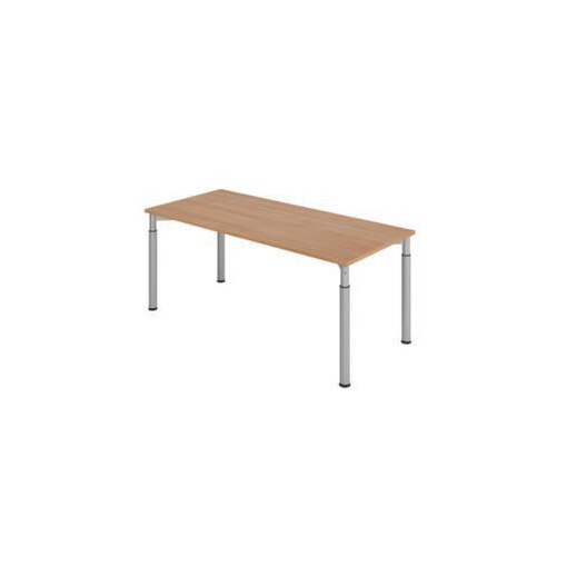 Schreibtisch, HxBxT 680-820x1800x800mm, Platte Nussbaum, 4-Fuß silber