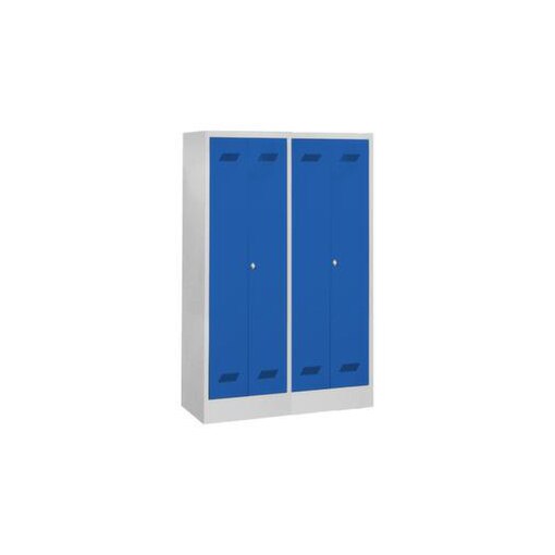 Garderobenschrank, HxBxT 1850x1170x500mm, 4 Abt., RAL7035, Front RAL5010