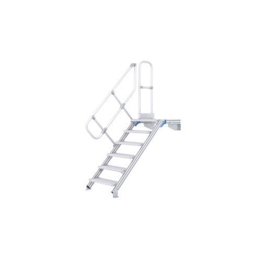 Podesttreppe, Podest H 1, 95m, 9 Stufen, Stufen B 600mm, 45° Neigung, Alu