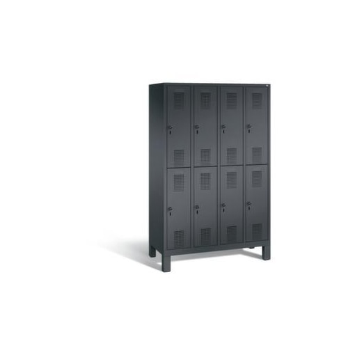 Doppelstöckiger Abteilschrank,Korpus RAL7021,Front RAL3003