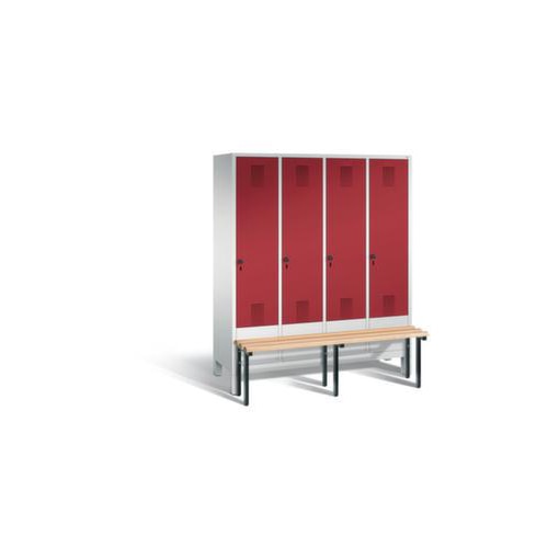 Sitzbankschrank,HxBxT 1850x1590x500mm,4 Abt.,Korpus RAL7035,Front RAL3003