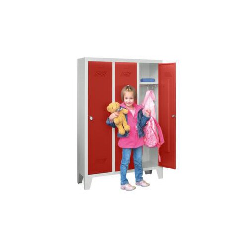 Abteilschrank f. Kinder,HxBxT 1300x780x300mm,3 Abt.,RAL7035,Front RAL3000