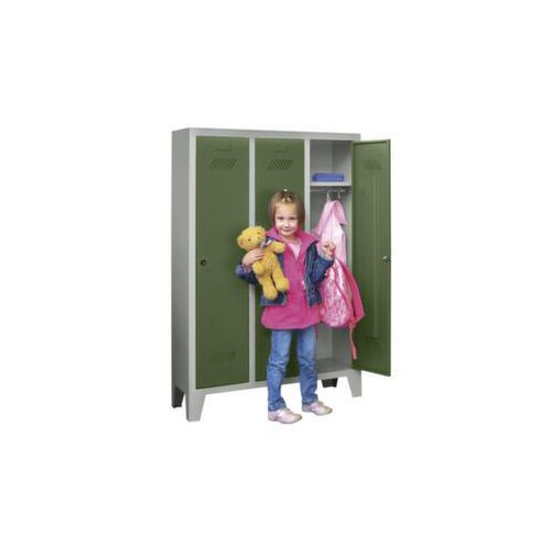 Abteilschrank f. Kinder,HxBxT 1300x780x300mm,3 Abt.,RAL7035,Front RAL6011