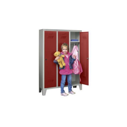 Abteilschrank f. Kinder,HxBxT 1300x780x300mm,3 Abt.,RAL7035,Front RAL3000