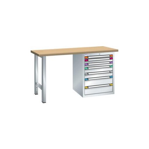 Werkbank, HxBxT 840x1500x700mm, Multiplexplatte, RAL7035, Front RAL7035