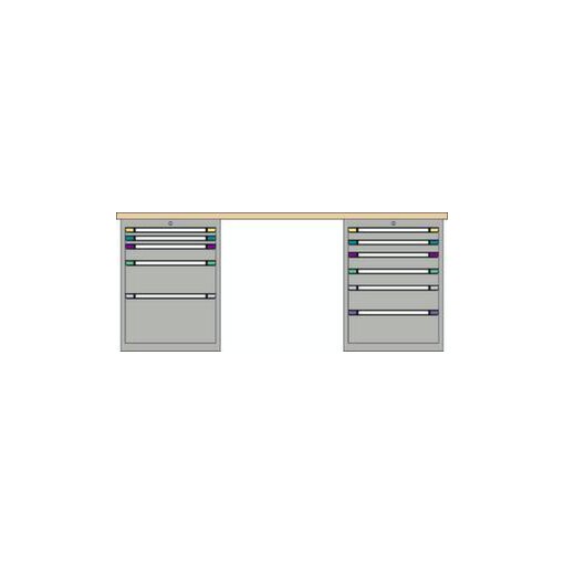 Werkbank, HxBxT 840x2500x700mm, Multiplexplatte, RAL7035, Front RAL7035