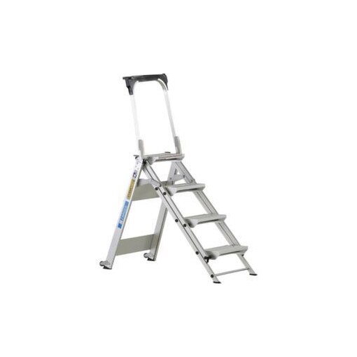 Fahrbare Sicherheitstreppe,einseitig,4 Stufen,Stand H 0,88m,Leichtmetall