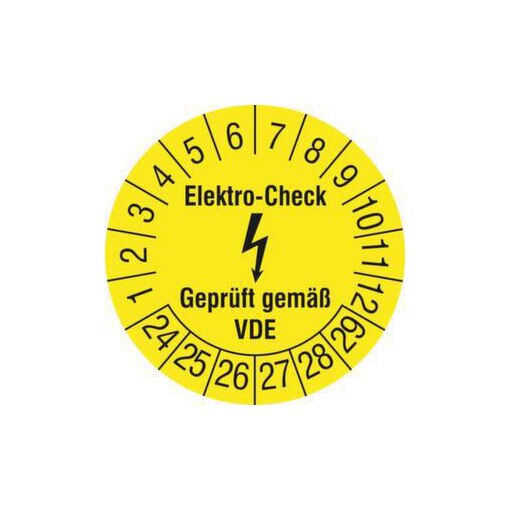 Prüfplakette,Elektro-Check gem. VDE,Aufkleber,Ø 30mm,Prüfzeitraum 24-29