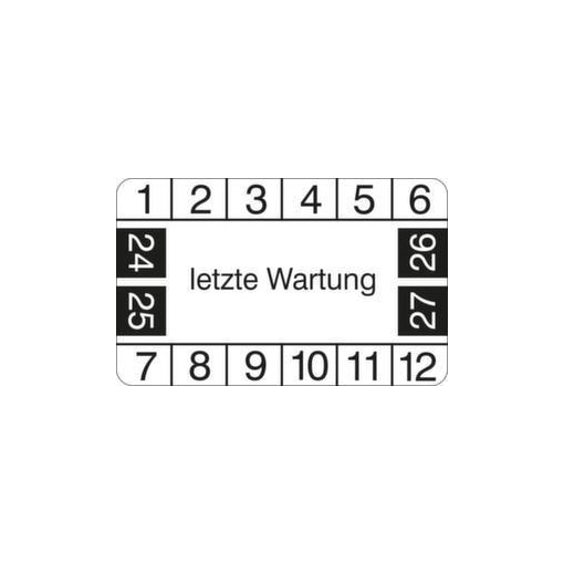 Prüfplakette, letzte Wartung, Aufkleber, HxB 25x40mm, Prüfzeitraum 24-27