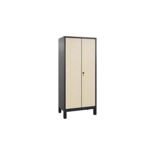 Garderobenschrank,HxBxT 1850x810x500mm,Korpus RAL7021,Front Donau-Ahorn