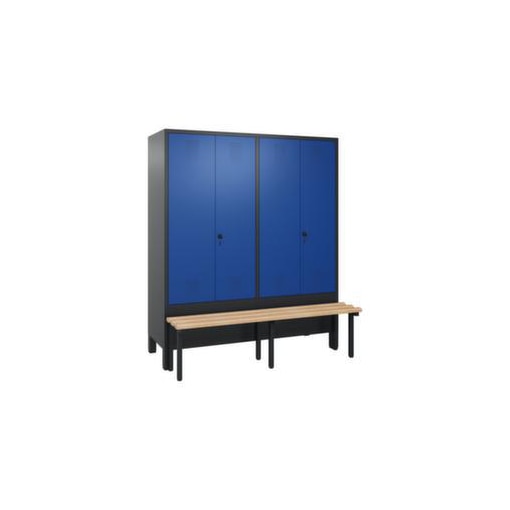 Sitzbankschrank,HxBxT 1850x1590x500mm,4 Abt.,Korpus RAL7021,Front RAL5010