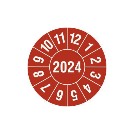 Prüfplakette, Monat (Typ 1), Aufkleber, Ø 20mm, Jahresfarbe 2024-rot