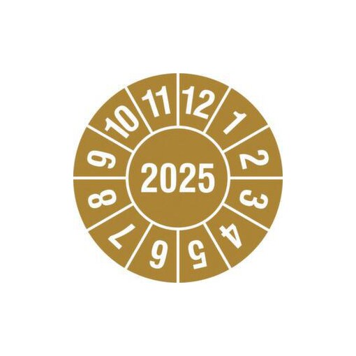 Prüfplakette, Monat (Typ 1), Aufkleber, Ø 30mm, Jahresfarbe 2025-gold