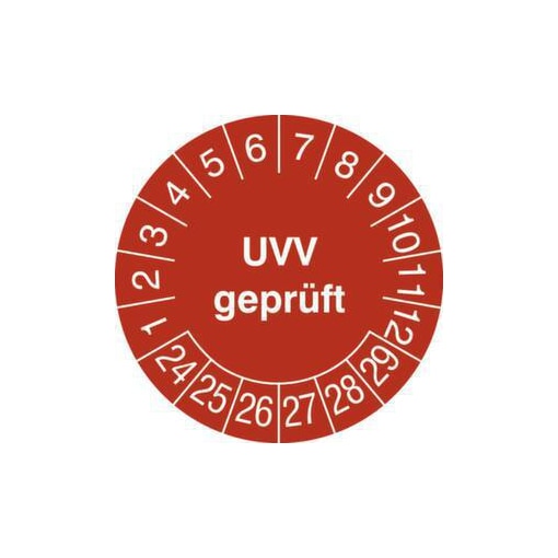 Prüfplakette, UVV geprüft, Aufkleber, Ø 20mm, Jahresfarbe 2024-rot