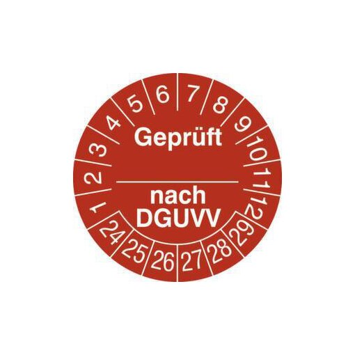 Prüfplakette, Geprüft nach DGUV, Aufkleber, Ø 30mm, Jahresfarbe 2024-rot