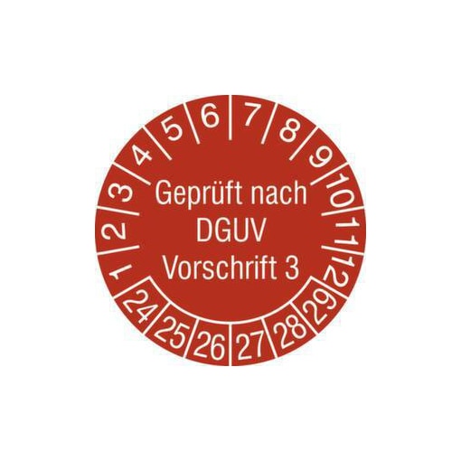 Prüfplakette,Geprüft nach DGUV V3,Aufkleber,Ø 20mm,Jahresfarbe 2024-rot